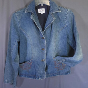 Vtg Carolina Blues Jean Jacket Embroidered Western Rodeo‎ Size Medium 90s Y2K